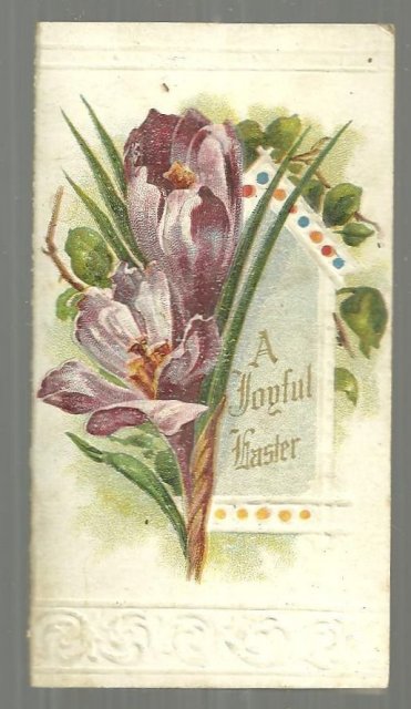 Victorian Joyful Easter Card with Purple Crocuses Unused String in Memory's Harp