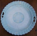Vintage China Handle Blue Plate with White and Yellow Flowers with Gold Trim