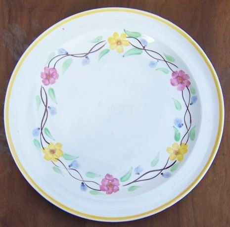 Vintage Blue Ridge Pottery Dinner Plate with Pink and Yellow Flower Garland