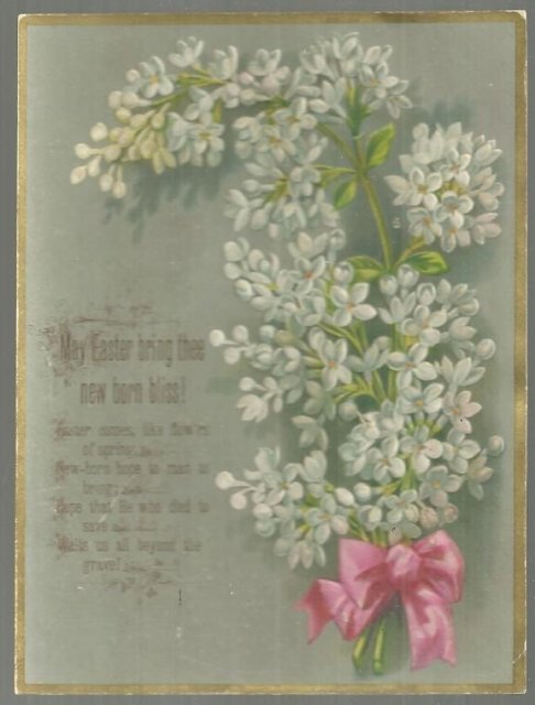 Victorian Easter Card With Lilac Bouquet May Easter Bring Thee New Born Bliss