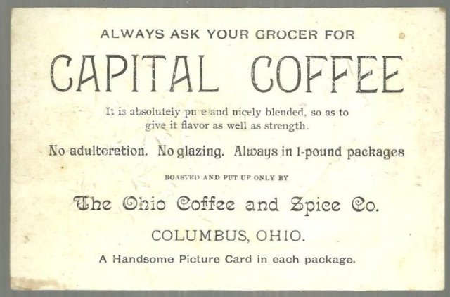 Victorian Trade Card for Capital Coffee Columbus, Ohio With Winter Scene