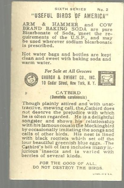 Victorian Trade Card for Arm and Hammer Useful Birds Red-Breasted Catbird #2