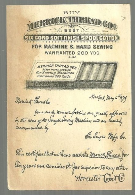 Victorian Trade Card for Merrick Thread Cherub Riding Spool of Thread