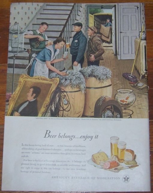 1947 Beer Life Magazine Advertisement Moving Day by Stevan Dohanos No. 2