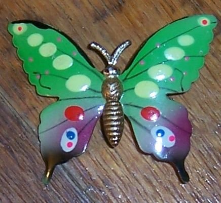 Vintage Multi Colored Enamel with Gold Tone Body Butterfly Pin