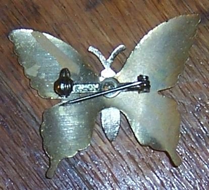 Vintage Multi Colored Enamel with Gold Tone Body Butterfly Pin