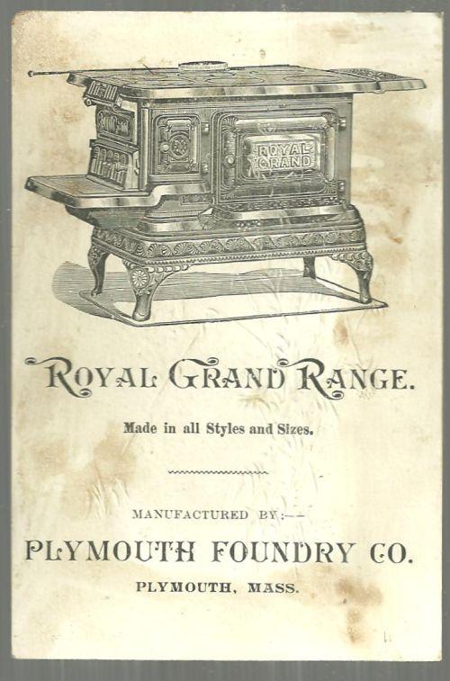 Victorian Trade Card for Royal Grand Range with Landscape and Gold Flowers