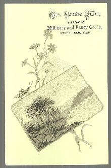 Victorian Trade Card for Mrs. Wanda Miller, Dealer in Millinery and Fancy Goods