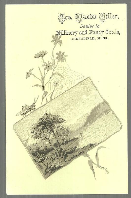 Victorian Trade Card for Mrs. Wanda Miller, Dealer in Millinery and Fancy Goods