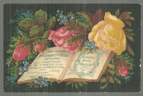 Victorian Trade Card Demorest's Illustrated Monthly Reliable Patterns w/Flowers