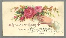 Victorian Reward of Merit with Hand Holding Floral Bouquet and Names