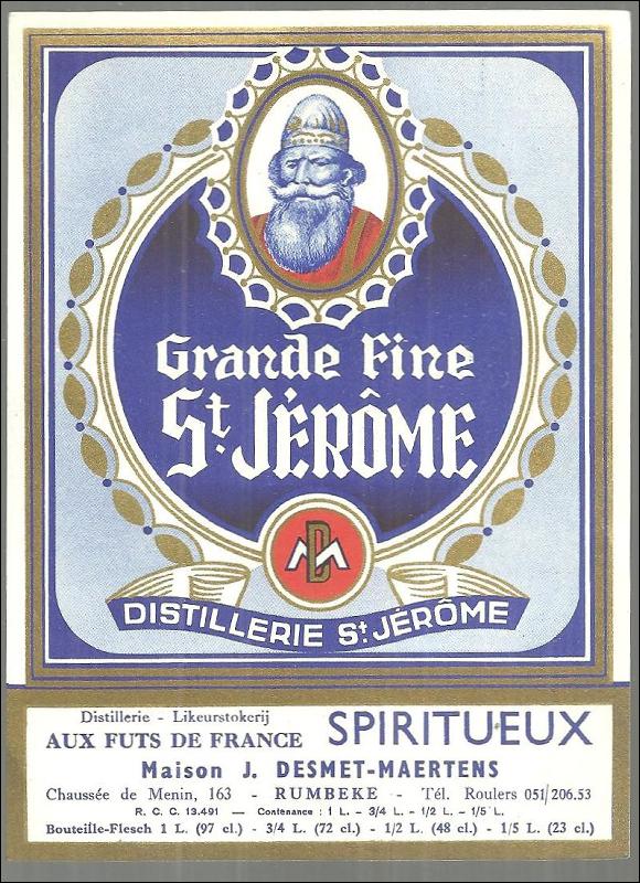 Vintage Label for Grande Fine St. Jerome, France Distillerie St. Jerome