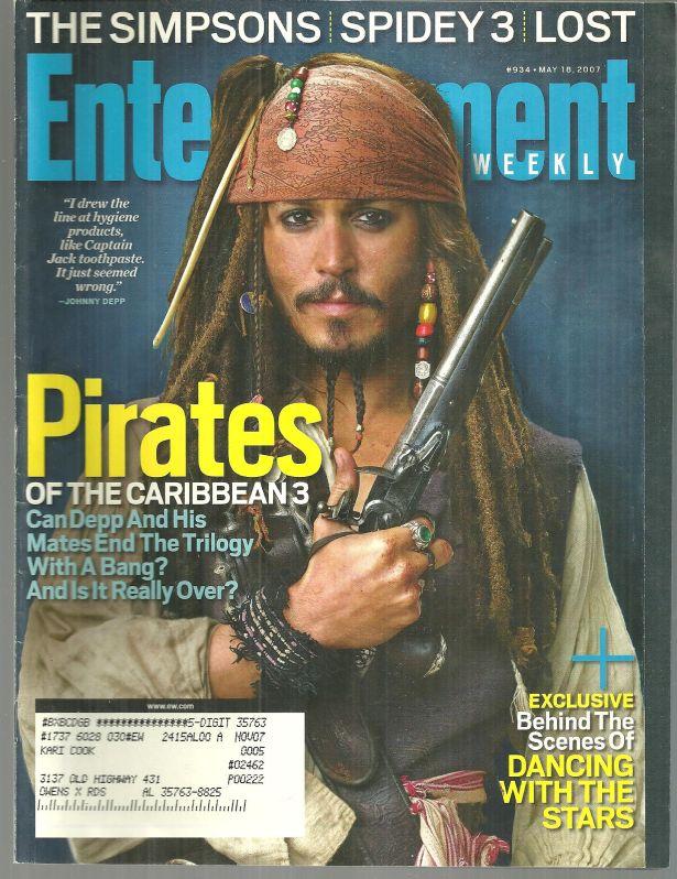 Entertainment Weekly Magazine May 18, 2007 Johhny Depp in Pirates on the Cover