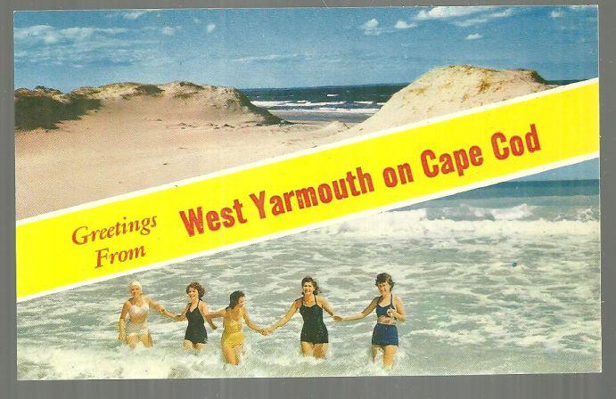 Greetings Postcard From West Yarmouth on Cape Cod with Bathing Beauties