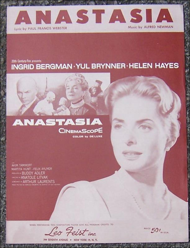 Anastasia starring Ingrid Bergman and Yul Brynner 1956 Sheet Music From Movie