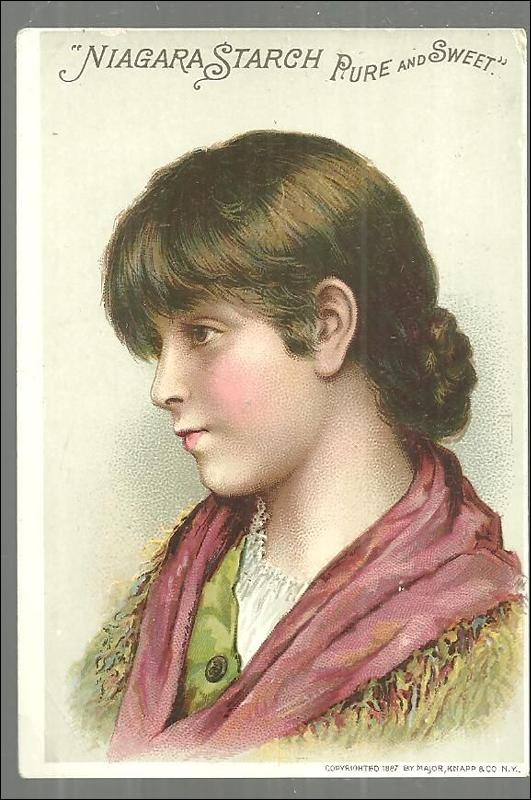 Victorian Trade Card for Niagara Starch, Prue and Sweet with Lovely Girl
