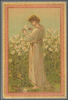 Victorian Picture Card of a Lovely Lady in Garden Beautiful Flowers God's Gift