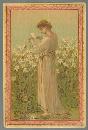 Victorian Picture Card of a Lovely Lady in Garden Beautiful Flowers God's Gift