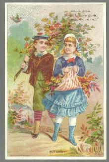 Victorian Trade Card for Geo B. King, Printer, Boston Boy and Girl Autumn