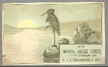Victorian Trade Card for White Dress Goods at G. U. S. Quackenbush with Heron