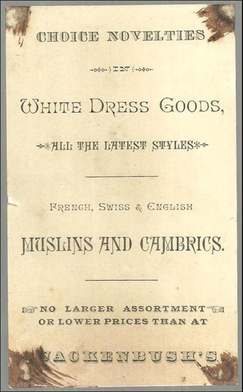 Victorian Trade Card for White Dress Goods at G. U. S. Quackenbush with Heron