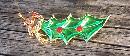 Christmas Enameled Green Leaf Pin with Red Beads