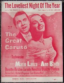 Loveliest Night of the Year Starring Mario Lanza and Ann Blyth 1950 Sheet Music