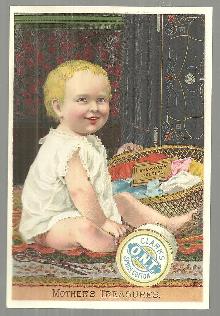Victorian Trade Card for Clark's Spool Cotton with Baby as Mother's Treasure