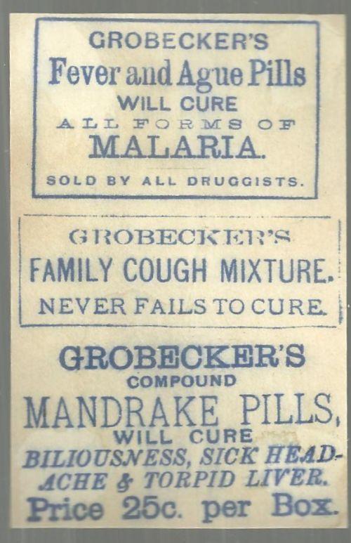 Victorian Trade Card for Grobecker's Fever and Ague Pills With Leafy Scene