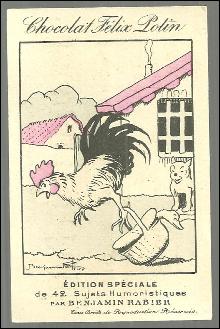 Victorian Trade Card for Chocolat Felix Potin, France Rooster with Dog