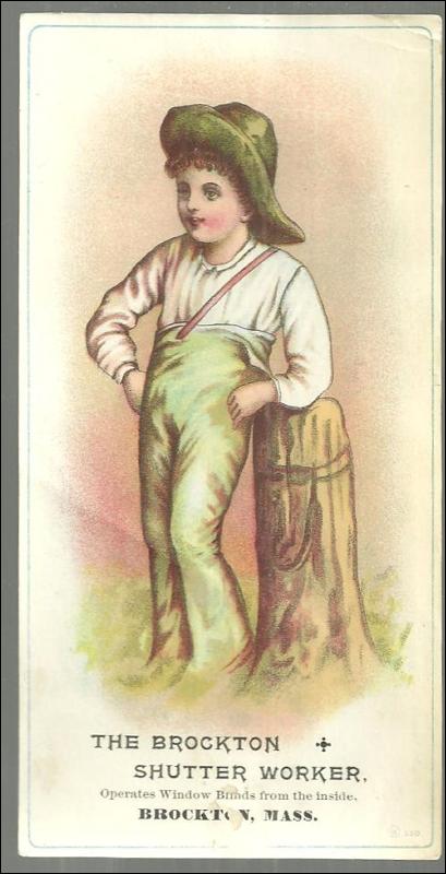 Victorian Card for The Brockton Shutter Worker With Boy Leaning on Old Post