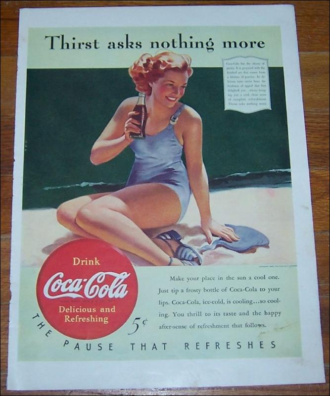 1940 Coke Life Magazine Advertisement w/ Bathing Beauty Thirst Asks Nothing More