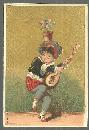 Victorian Card With Dancing Boy with Instrument and Flower Pot on Head