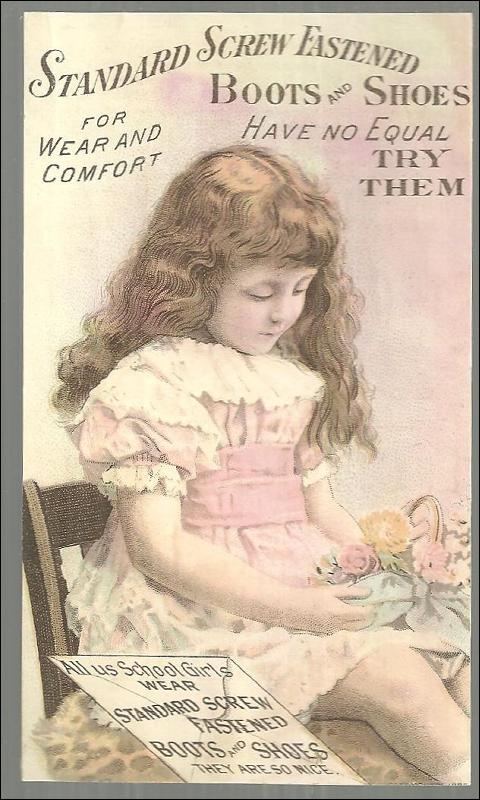 Victorian Trade Card For Standard Screw Fastened Boots and Shoes School Girl