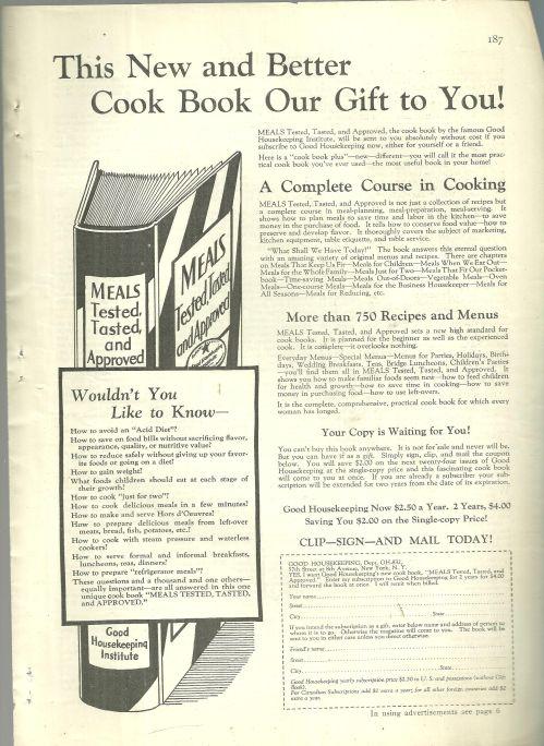 1932 Good Housekeeping Advertisment Meals Tested, Tasted and Approved Cook Book