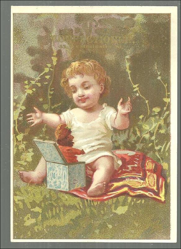 Victorian Trade Card for J. M. Roberts Confectioner w/ Baby Playing Jack in Box