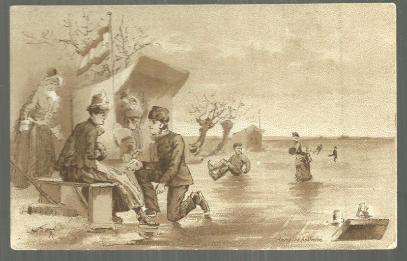 Victorian Trade Card for Cacao Van Houten with Skating Party on Front