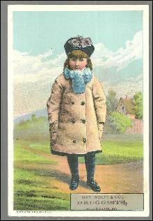 Victorian Trade Card for Nat. Wolfe & Co. , Druggists Little Girl Dressed Winter