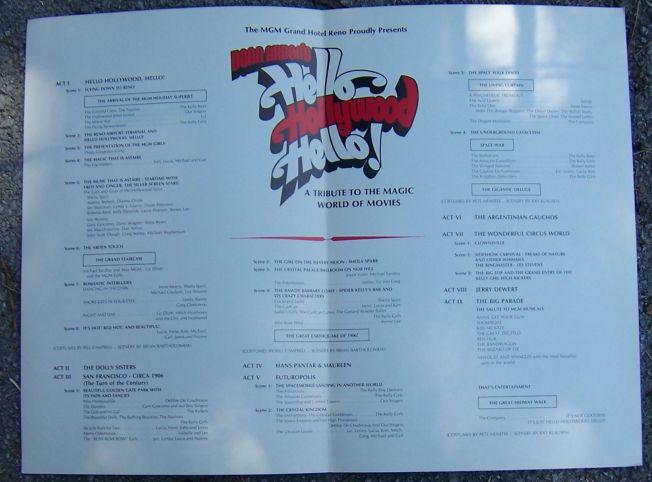 Souvenir Program for Donn Arden's Hello Hollywood Hello, MGM Grand Reno Nevada
