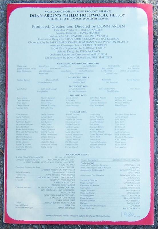 Souvenir Program for Donn Arden's Hello Hollywood Hello, MGM Grand Reno Nevada