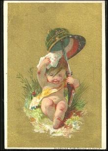 Victorian Card With Little Boy in with Helmet and Gun