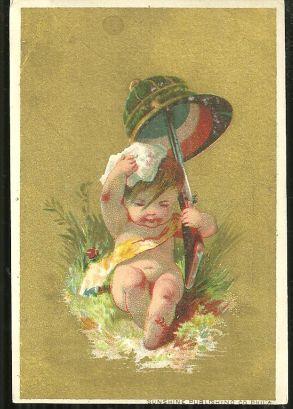 Victorian Card With Little Boy in with Helmet and Gun