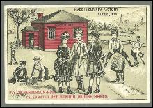 Victorian Trade Card for Red School House Shoes with School Children Playing