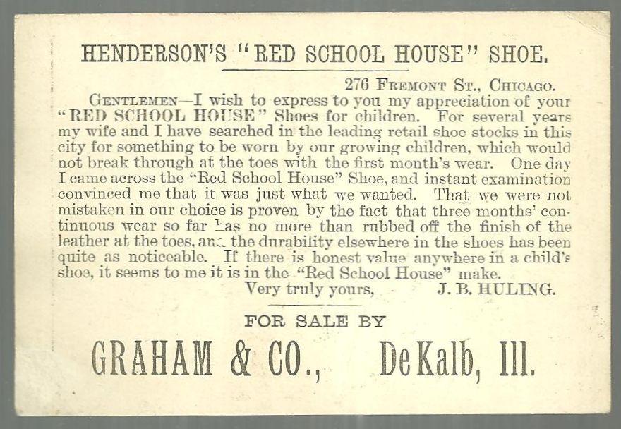 Victorian Trade Card for Red School House Shoes with School Children Playing