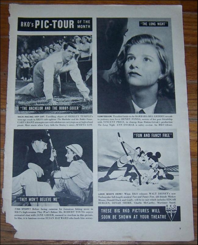 1947 Life Magazine Advertisement for RKO's Pic-Tour of the Month Walt Disney