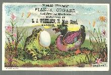Victorian Trade Card for L. J. Wheelden Pianos With Frog Swallowing Egg w/Duck