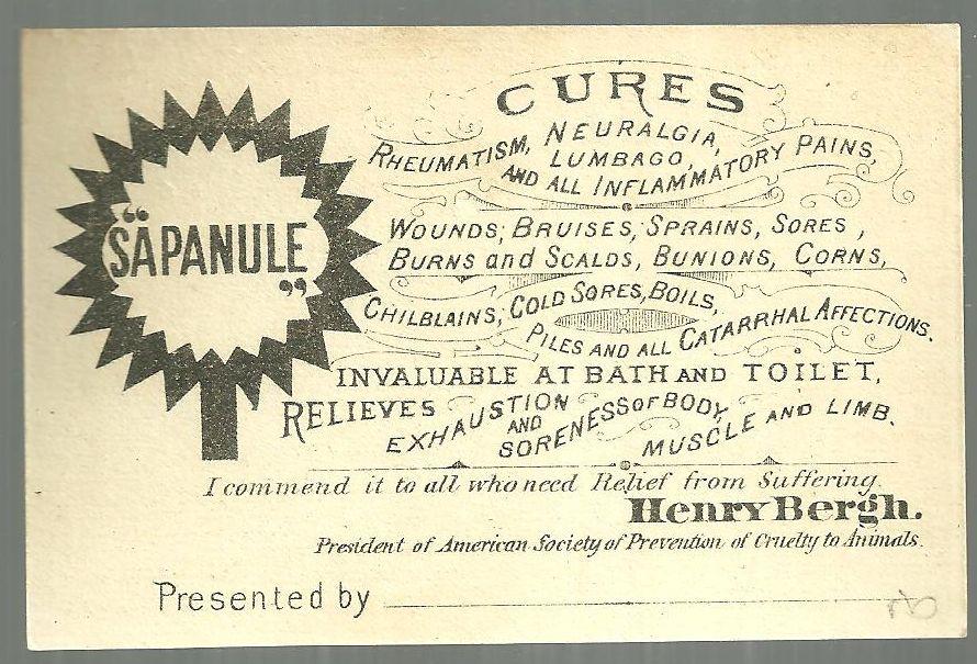 Victorian Trade Card for Sapanule With Courting Couple in Garden Shot by Cupid