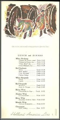 Vintage Wine Menu for Holland-America Line
