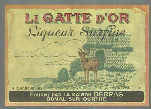 Vintage Label for Li Gatte D'Or Liqueur Surfine, Fourni Par La Maison Debras