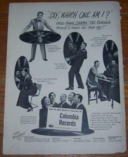 1947 Columbia Records Life Magazine Advertisement Featuring Frank Sinatra